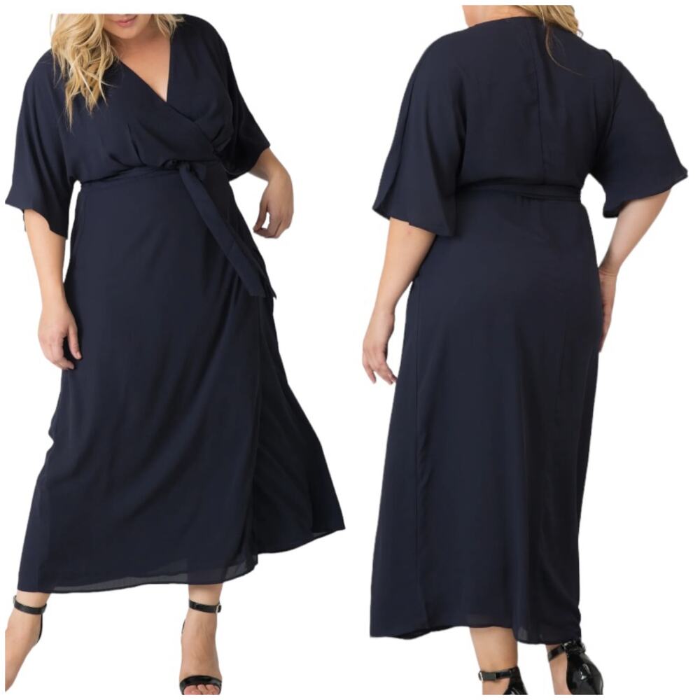 Standards & Practices NWT Short Sleeve Wrap Maxi Dress Size 3X Navy Blue
